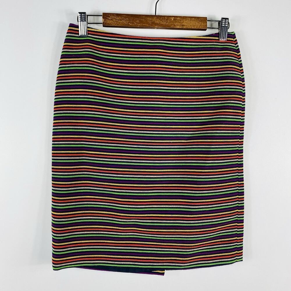 Talbots Size 4 Petite Striped Corded Pencil Skirt Rainbow Cotton Blend